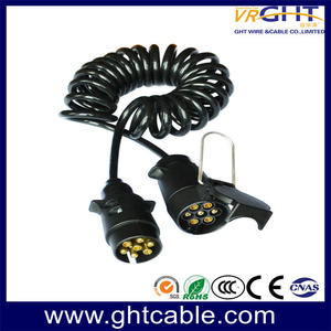 Retractable Spiral Electrical Cord Truck Trailer ABS/EBS Coiled Power Cable With 7 Pin Connectors